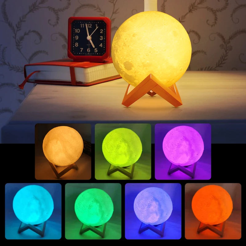 LED Night Light 3D Print Moon Lamp 8CM/12CM Battery