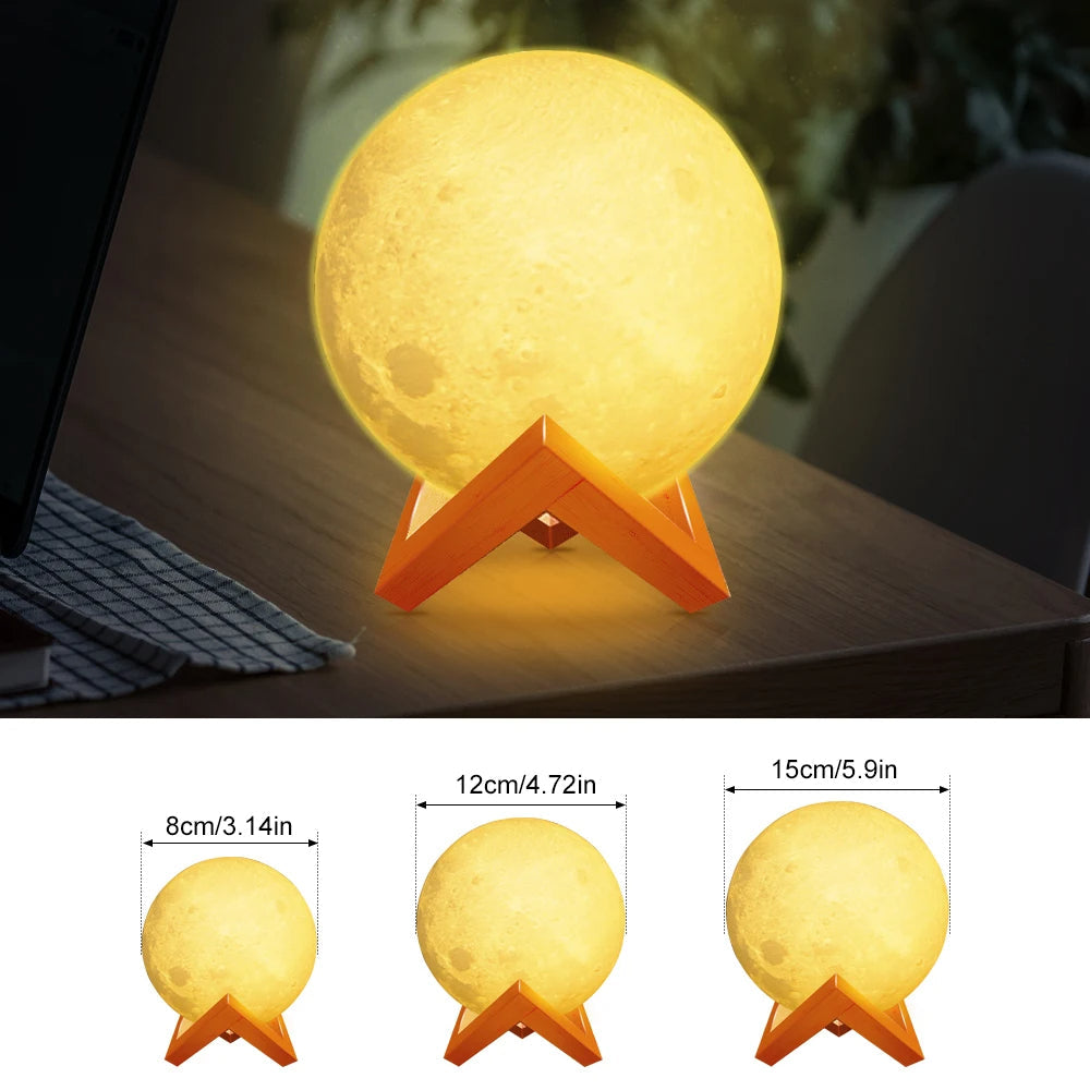 LED Night Light 3D Print Moon Lamp 8CM/12CM Battery