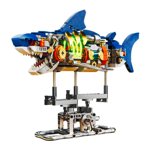 Mechanical Shark Building Set - With Display Stand And Light