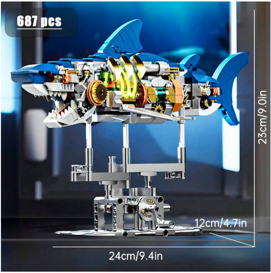 Mechanical Shark Building Set - With Display Stand And Light